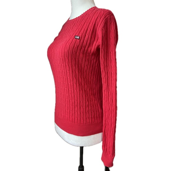 Ralph Lauren Polo Jeans Co. Preppy Red 100% Cotton Cable Knit Sweater; Women Sm - Picture 3 of 6